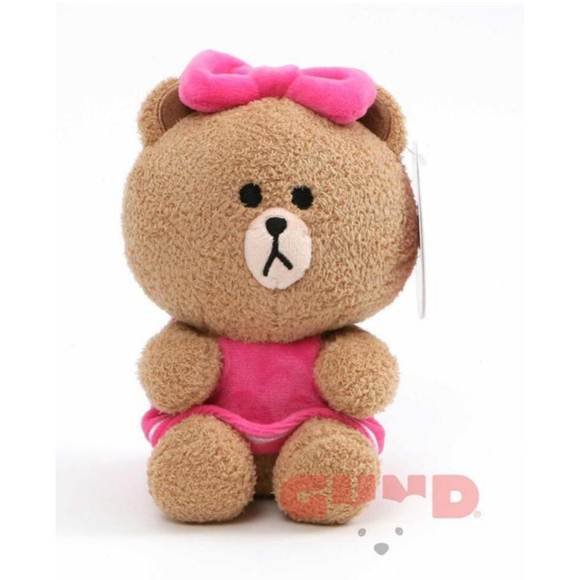 GUND Other - Gund Line Friends Choco Tan Bear 7” Seated Plush NWT Pink Bow & Dress brown
